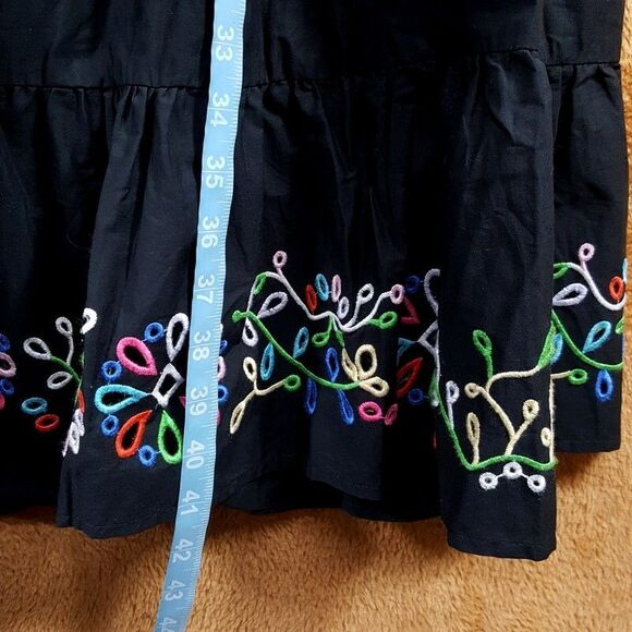 JOHNNY WAS Shift Dress Womens Large Black Tiered Midi Embroidered Peasant AMANZA - Picture 10 of 11
